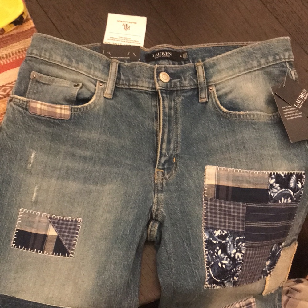 Lauren Ralph Lauren Patchwork Relaxed Fit Tapered Leg Roll Cuff Jeans